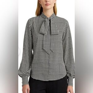 Ralph Lauren Houndstooth Crepe Tie-Neck Short by